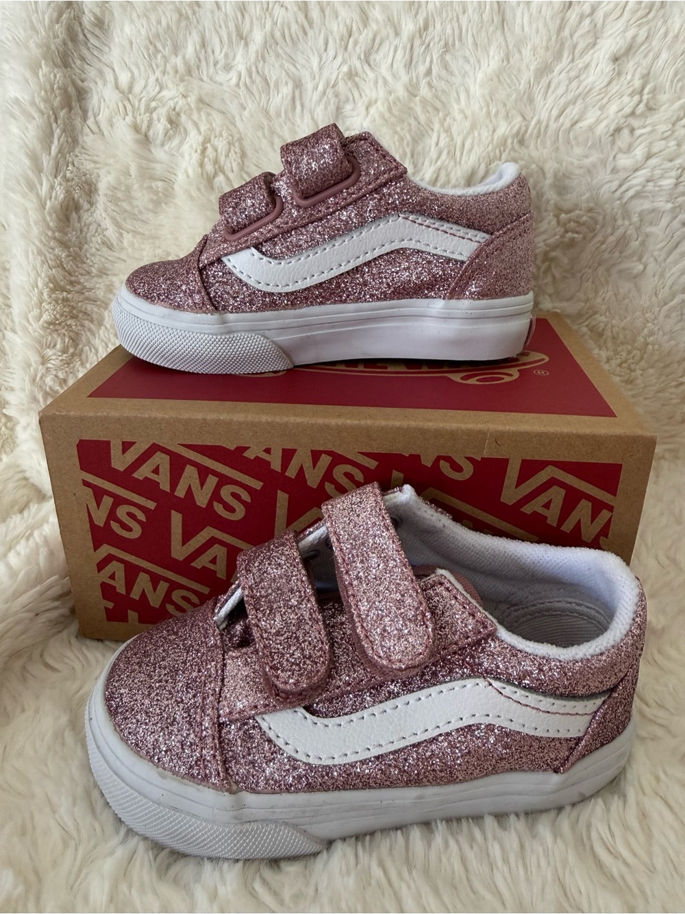 VANS Old Skool Glitter Rose Gold Toddler shoes 5 New in Box